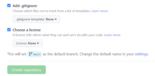 Gitignore & License option